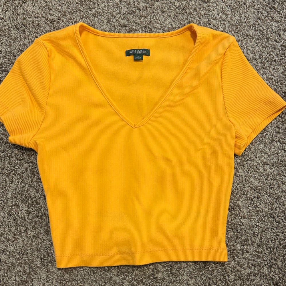 Orange V-Neck Short Sleeve Top